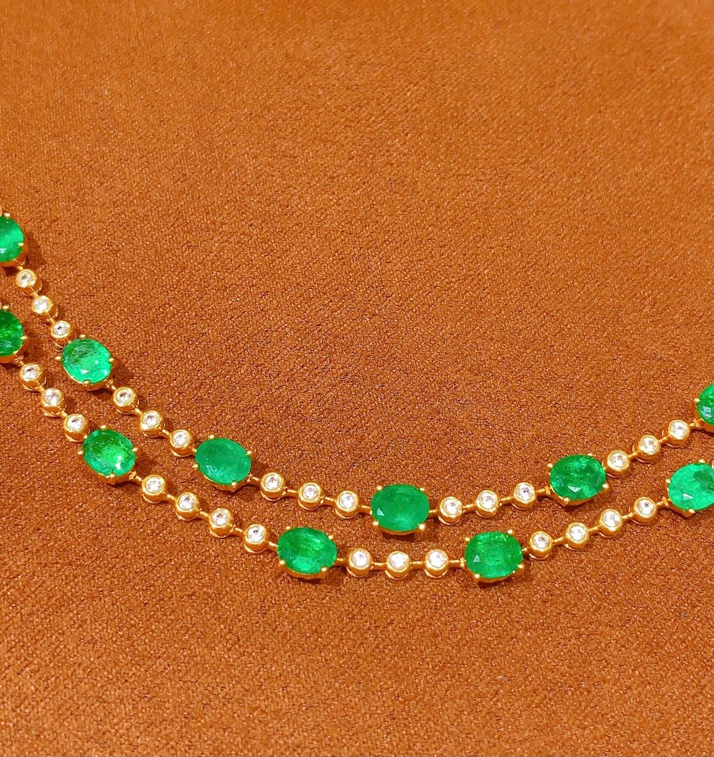18K gold natural emerald necklace - 3