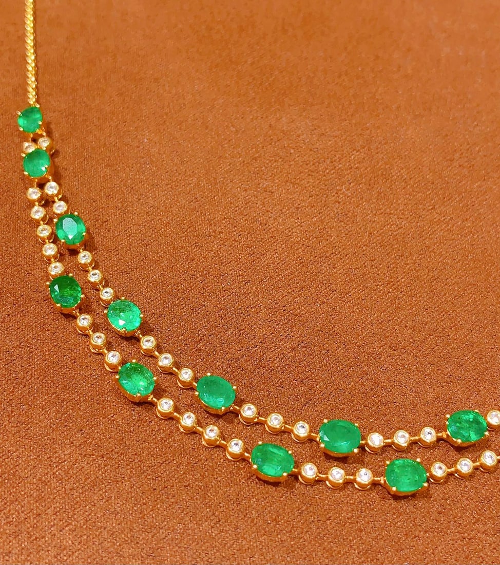18K gold natural emerald necklace - 4