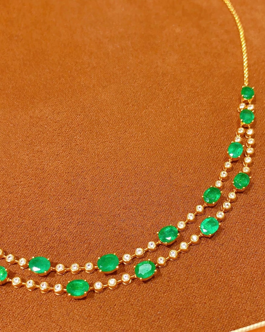 18K gold natural emerald necklace - 5