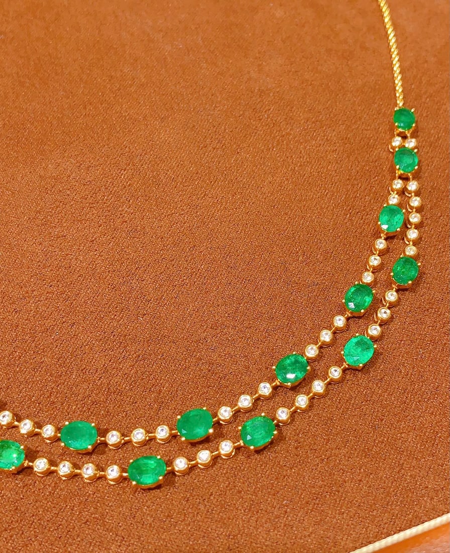 18K gold natural emerald necklace - 6