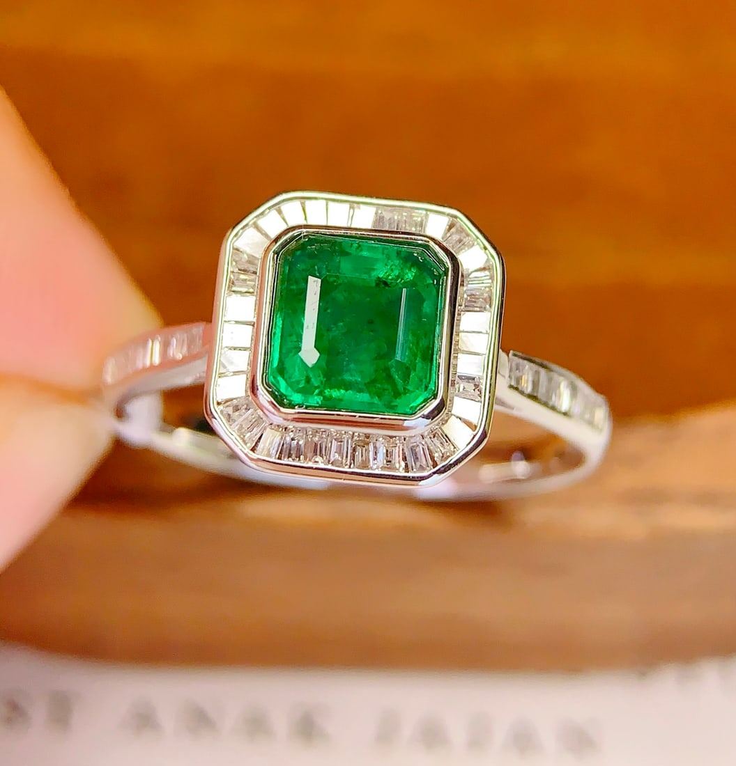18K gold natural emerald ring - 5
