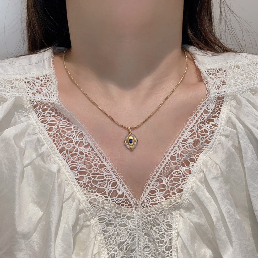 18K white gold blue sapphire single pendant (chain not included) - 3