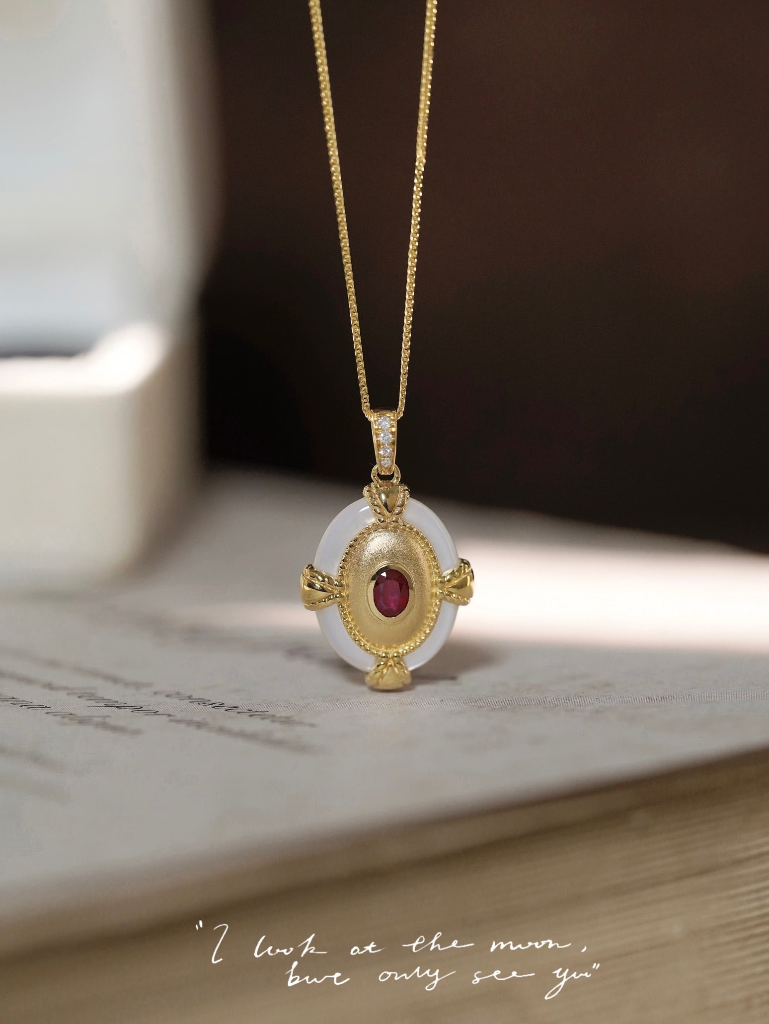 18K white gold blue sapphire single pendant (chain not included) - 5