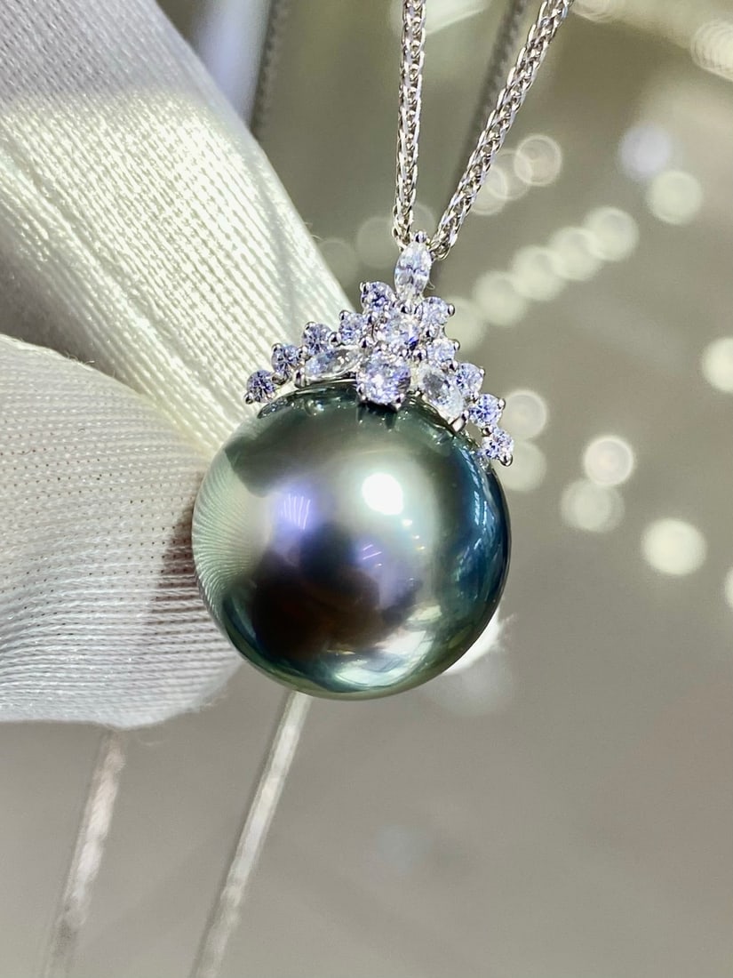 18K white gold Tahitian pearl pendant (chain not included) - 2