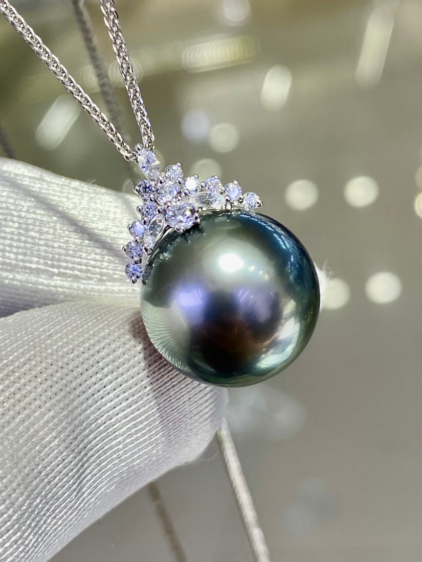 18K white gold Tahitian pearl pendant (chain not included) - 3