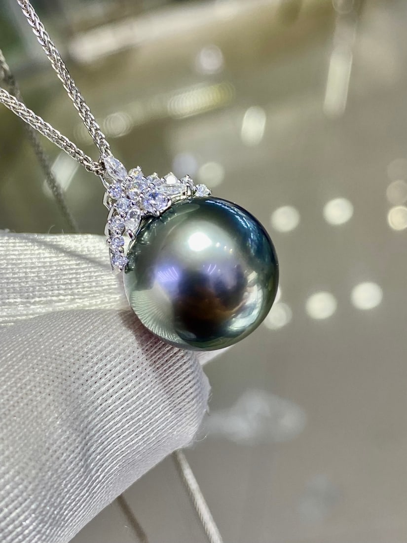 18K white gold Tahitian pearl pendant (chain not included) - 4