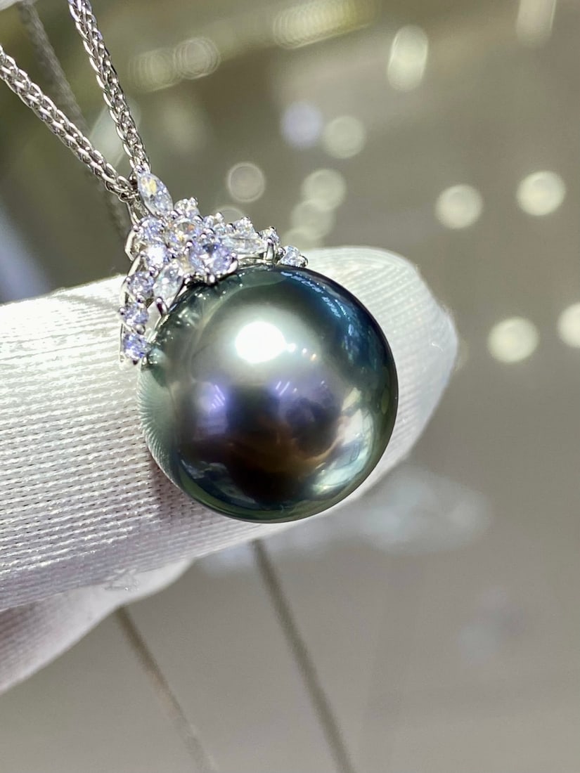 18K white gold Tahitian pearl pendant (chain not included) - 5