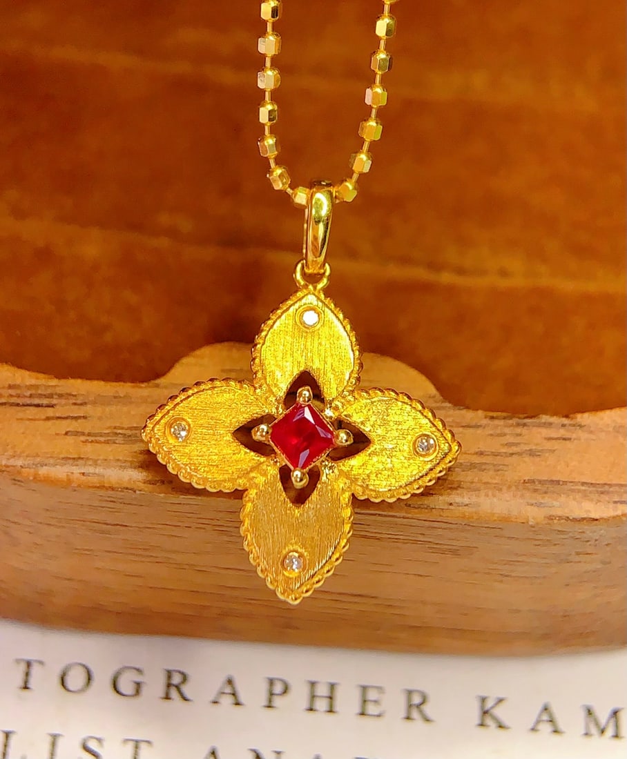 18K Gold Ruby Pendant (chain not included) - 3