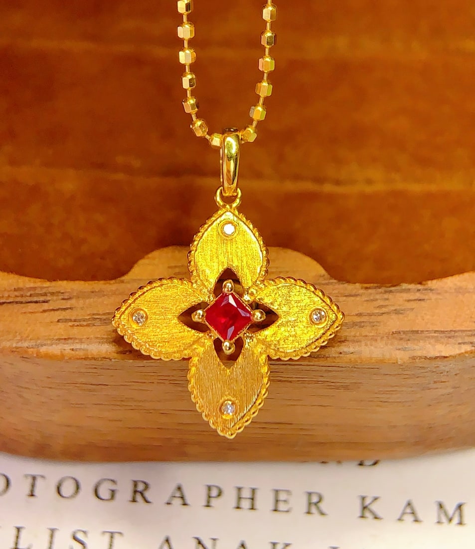 18K Gold Ruby Pendant (chain not included) - 4