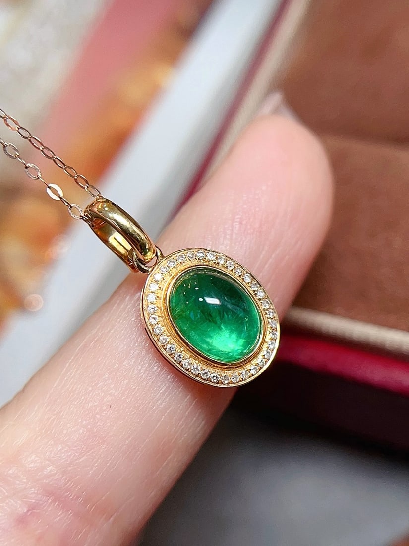 18K gold emerald pendant (chain not included) - 3
