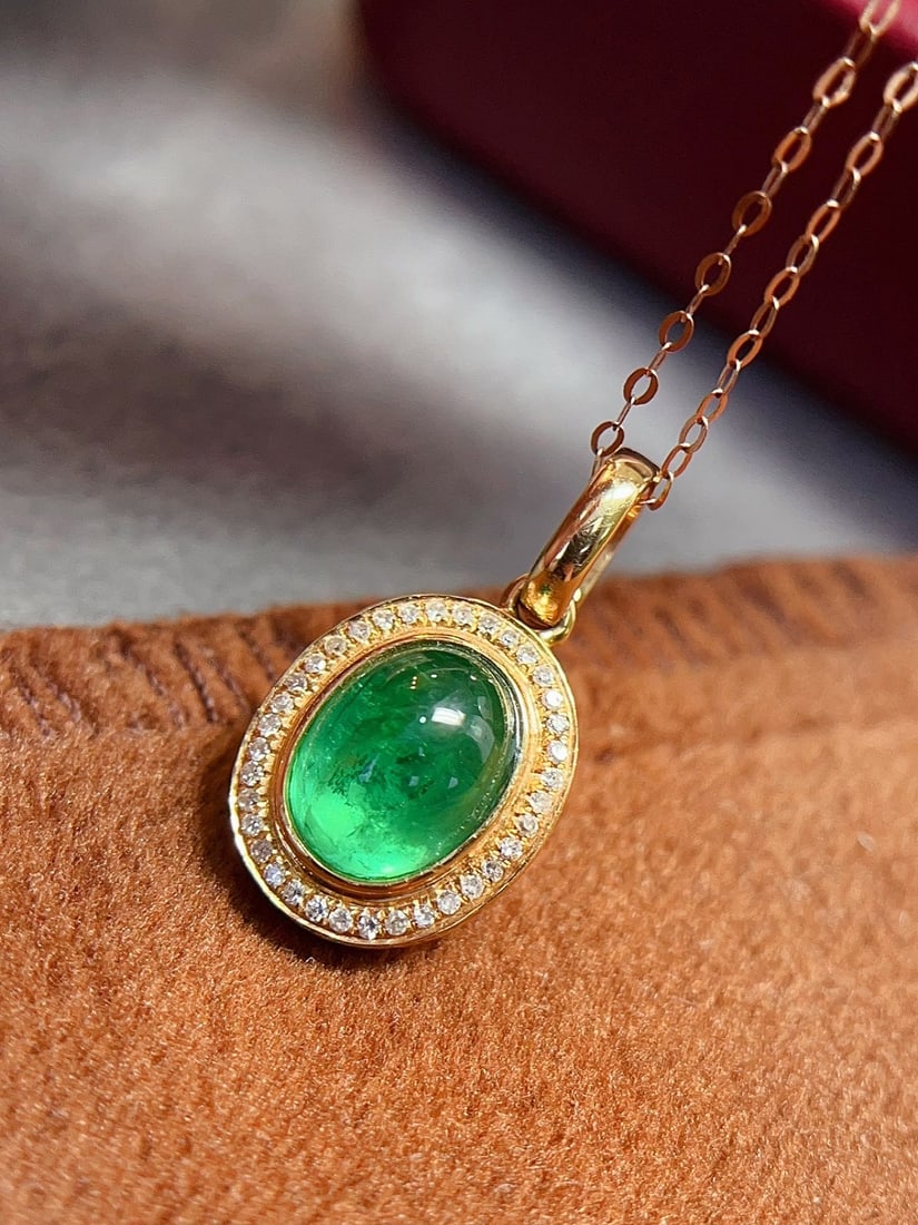 18K gold emerald pendant (chain not included) - 4