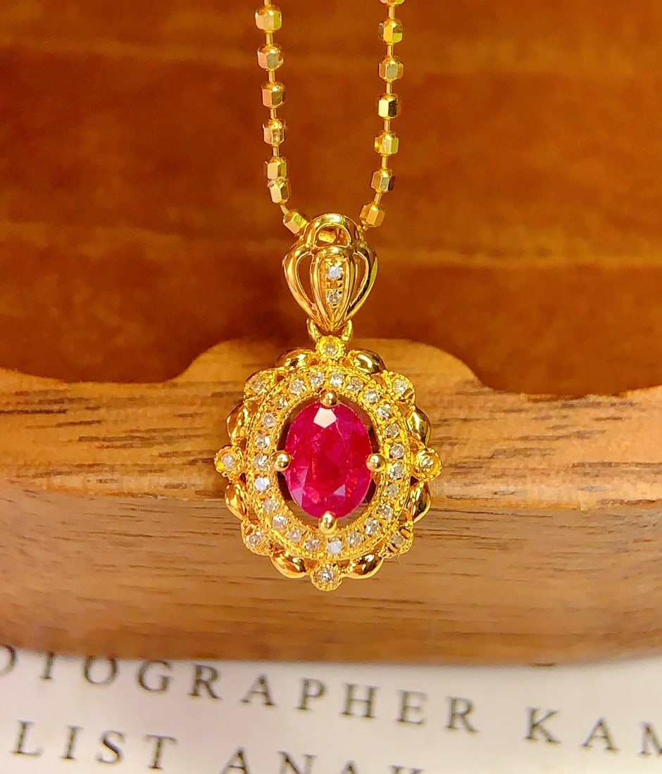 18K Gold Ruby Pendant (Chain not included) - 4