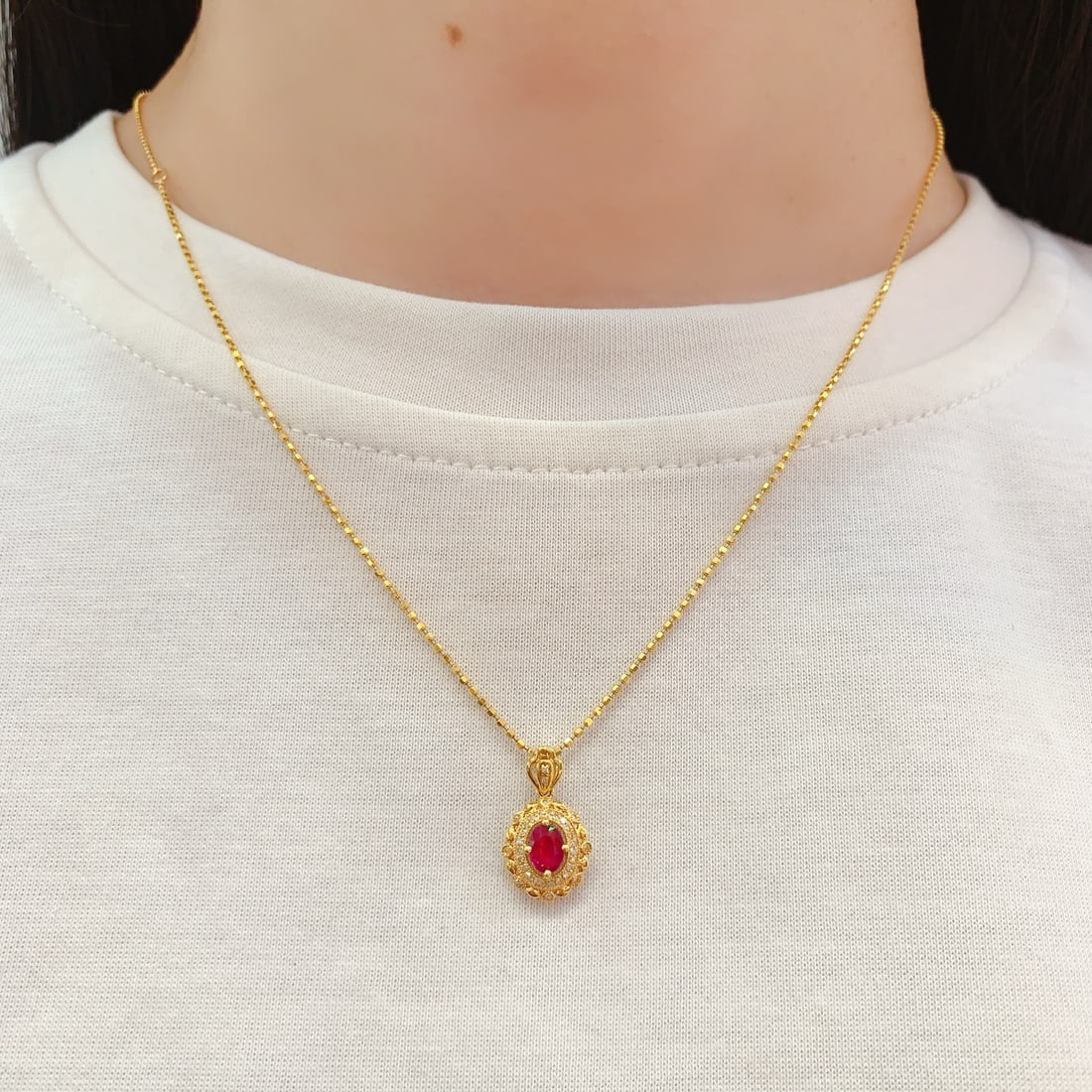 18K Gold Ruby Pendant (Chain not included) - 6