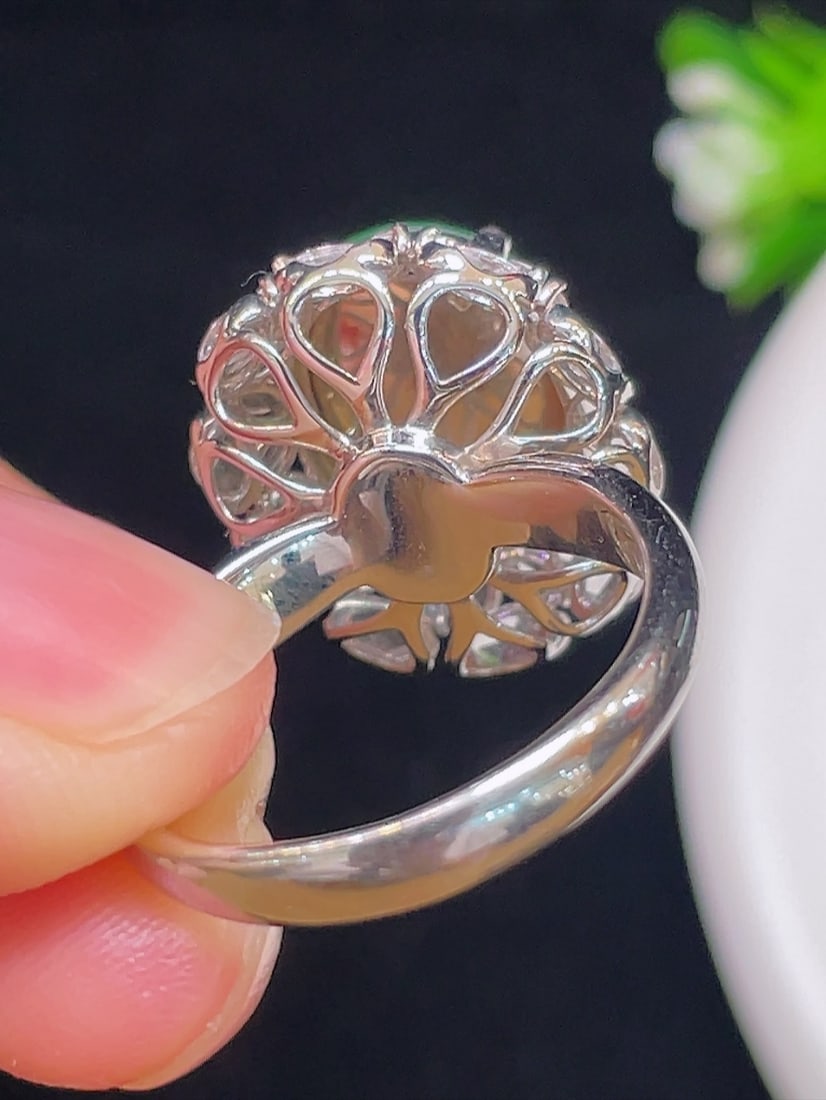 18K gold diamond jade ring - 3
