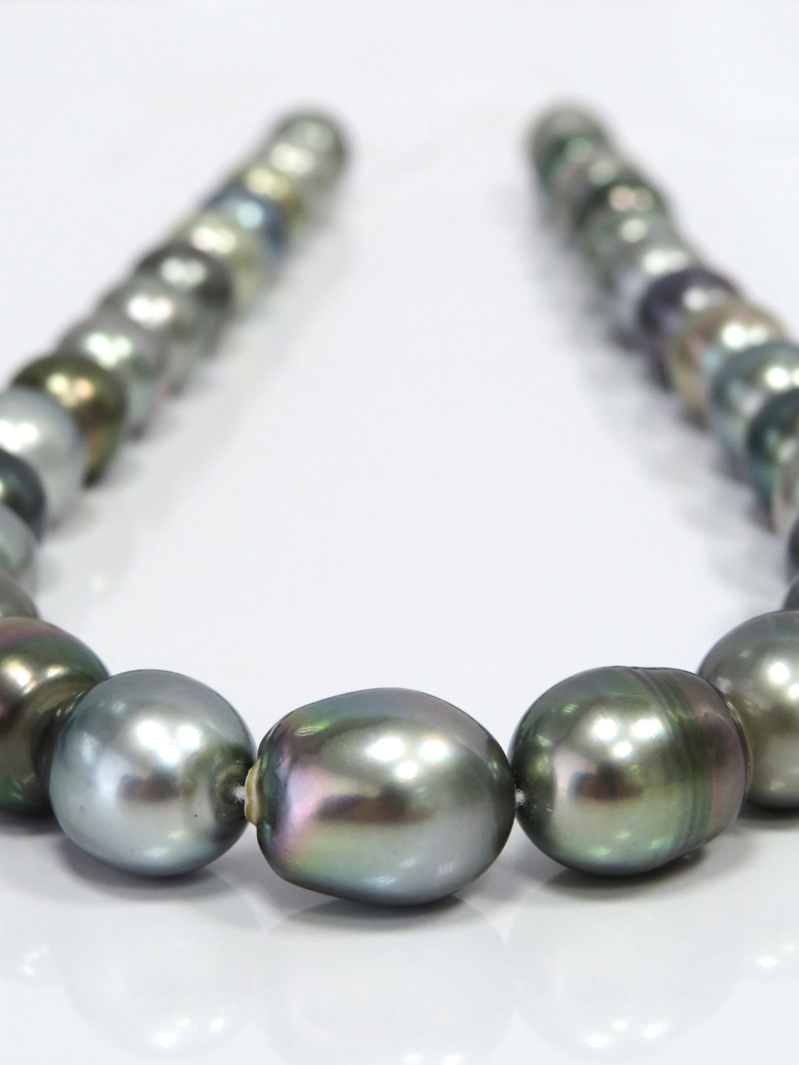 11-13mm Drop/Oval-Circle Mix Light to Medium Multi-Color Tahitian Pearl Necklace Strand - 2