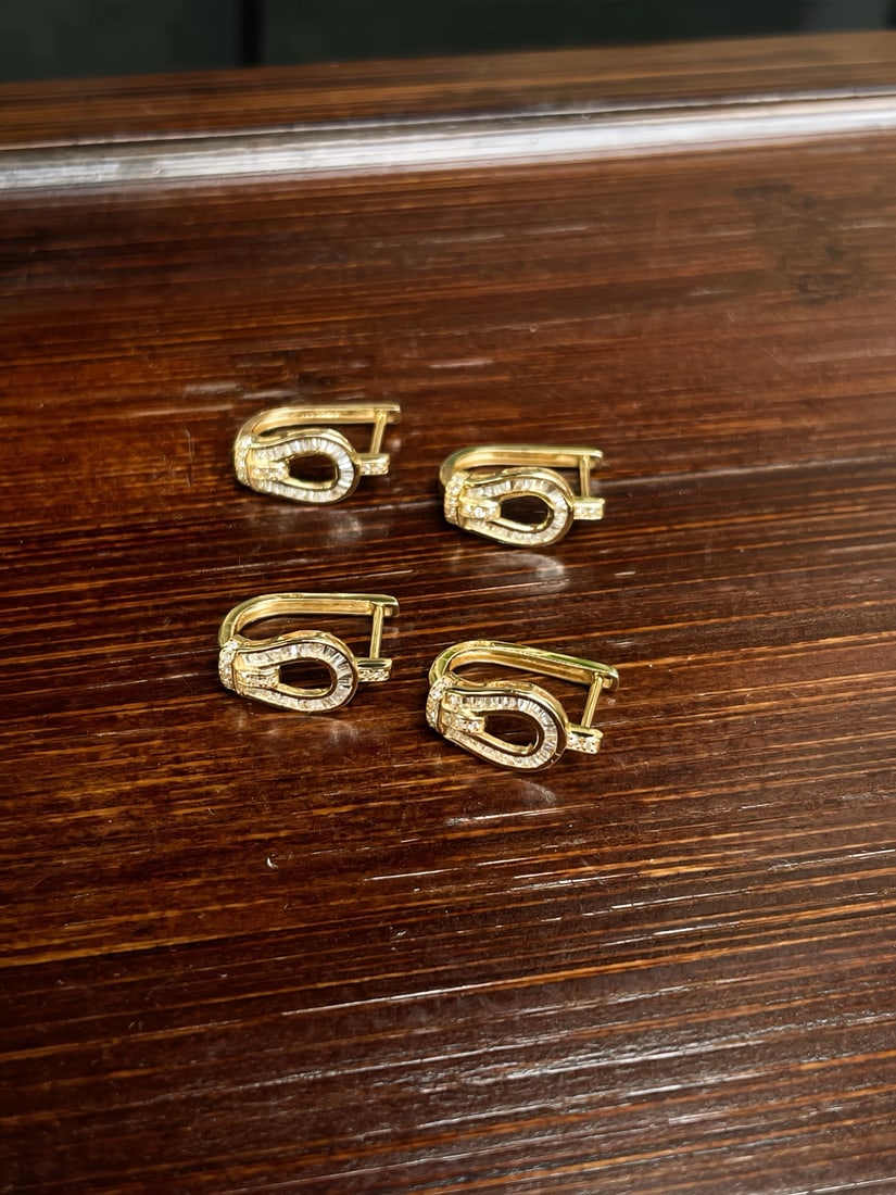 A pair of 18K gold diamond earrings. - 3