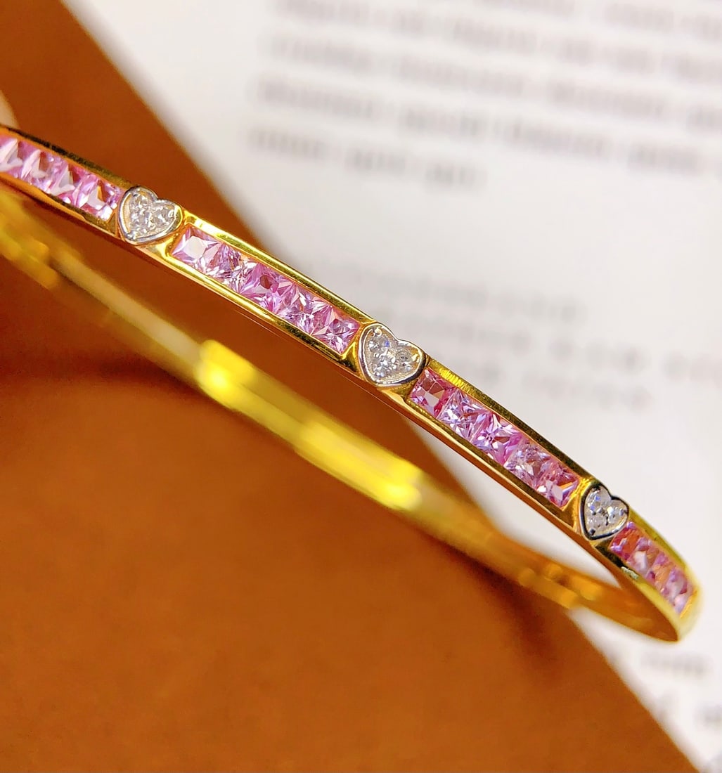 18K gold natural pink sapphire bracelet - 2