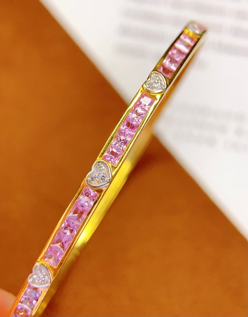 18K gold natural pink sapphire bracelet - 4