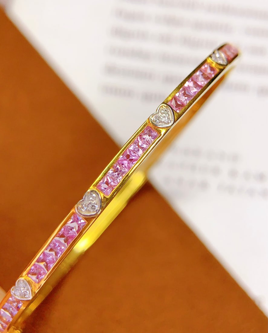 18K gold natural pink sapphire bracelet - 5
