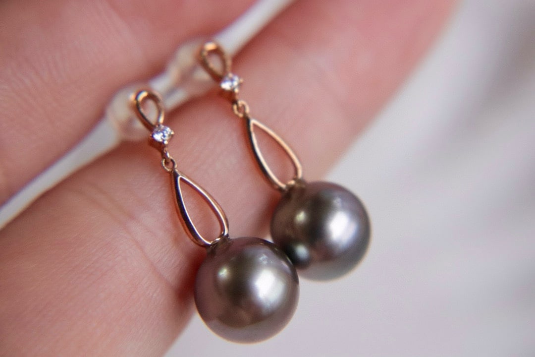 18K gold Tahitian pearl earrings - 2
