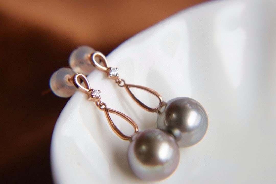 18K gold Tahitian pearl earrings - 5