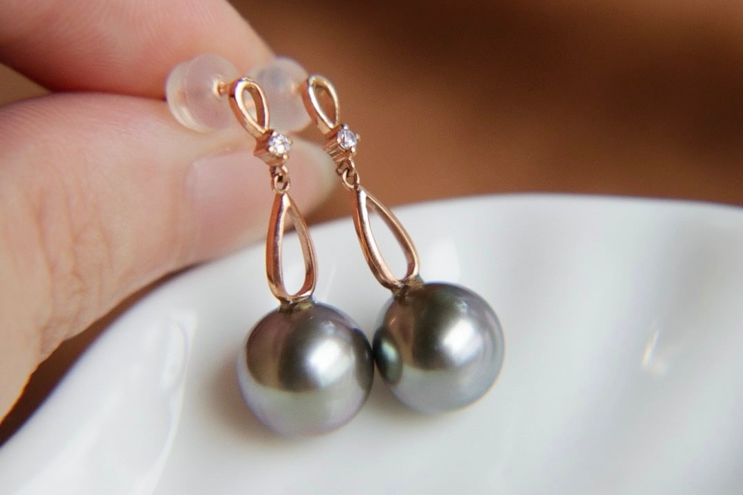18K gold Tahitian pearl earrings - 6