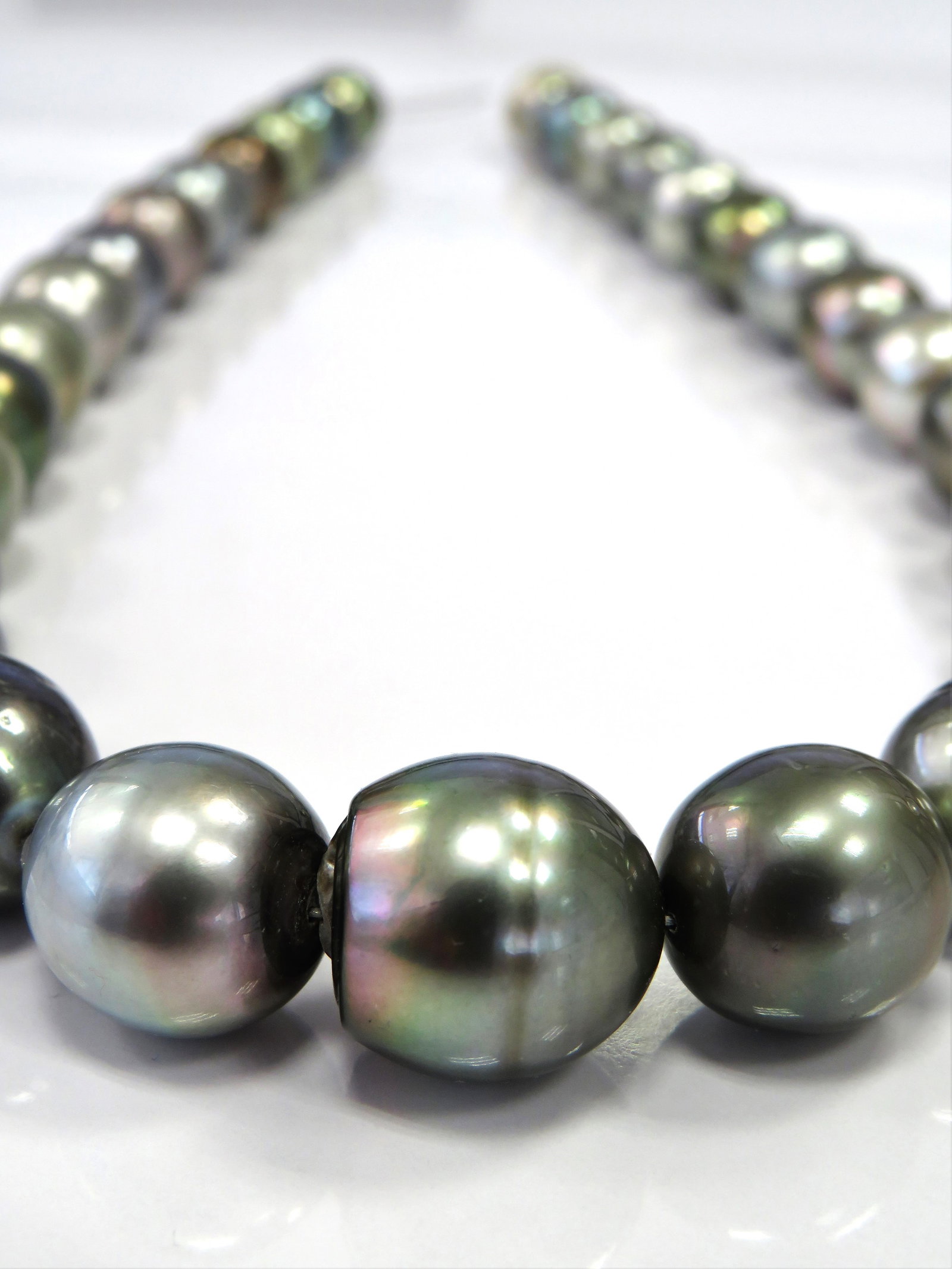 12-15mm Oval/Drop-Circle Light to Medium Multi Tahitian Pearl Necklace Strand - 2