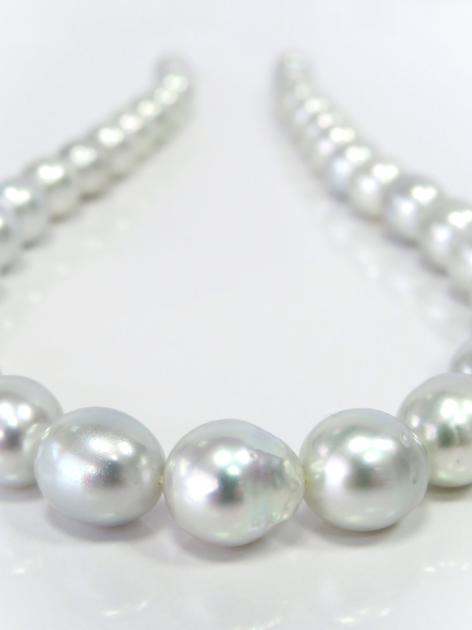 10-12mm Drop/Oval White South Sea Pearl Necklace Strand - 2
