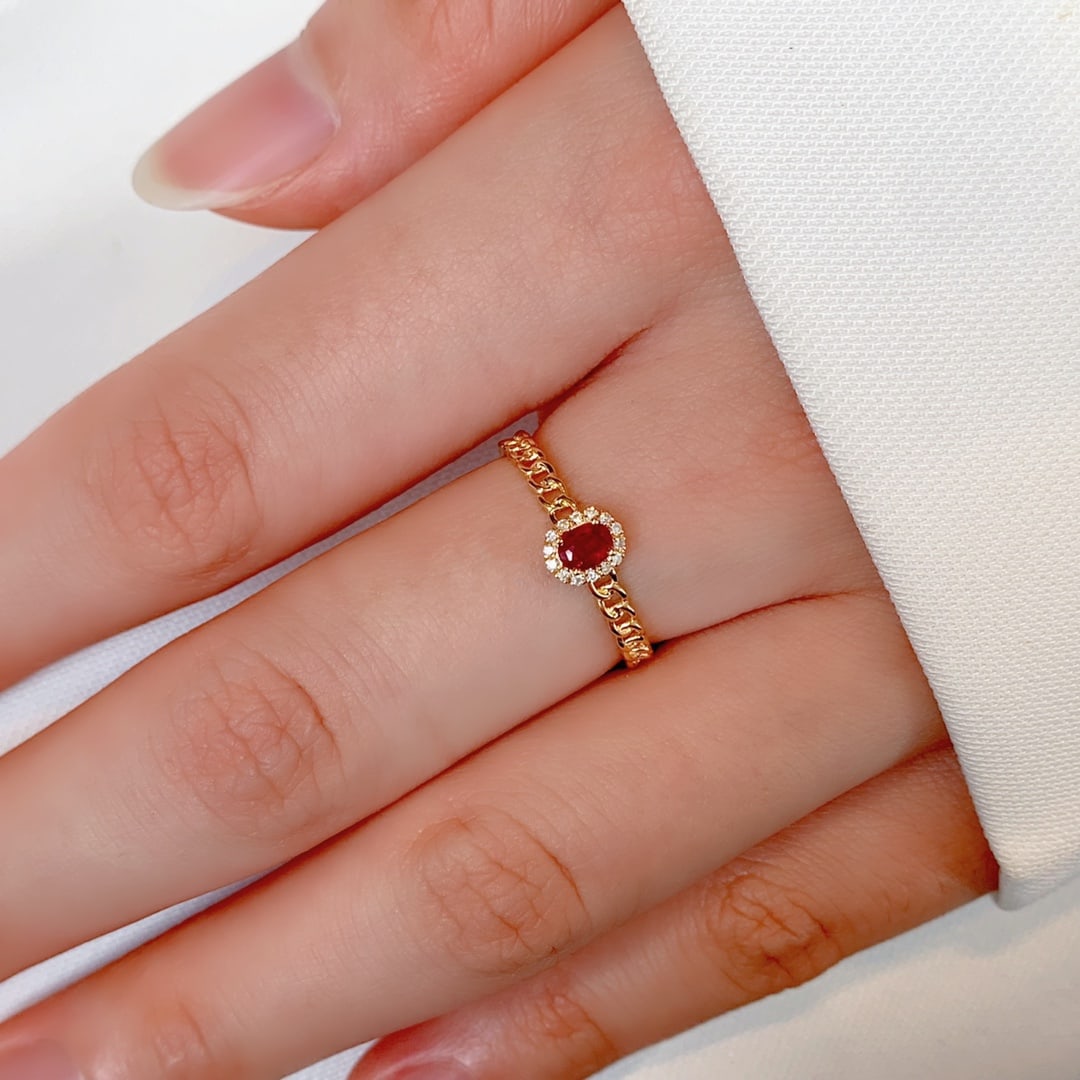 18K gold pigeon blood ruby diamond ring - 3