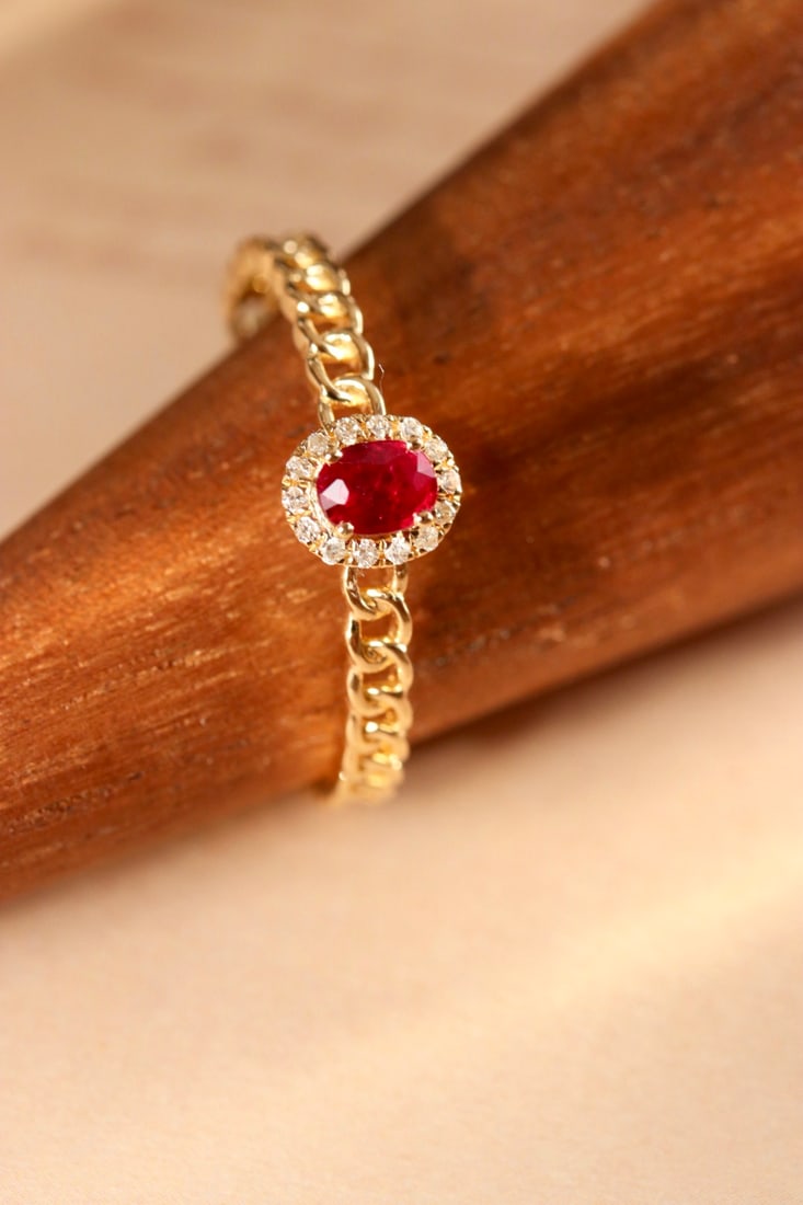 18K gold pigeon blood ruby diamond ring - 5