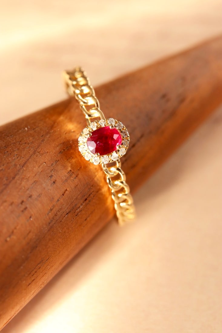 18K gold pigeon blood ruby diamond ring - 7