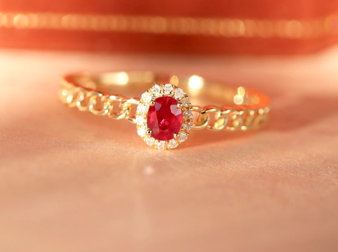 18K gold pigeon blood ruby diamond ring - 8