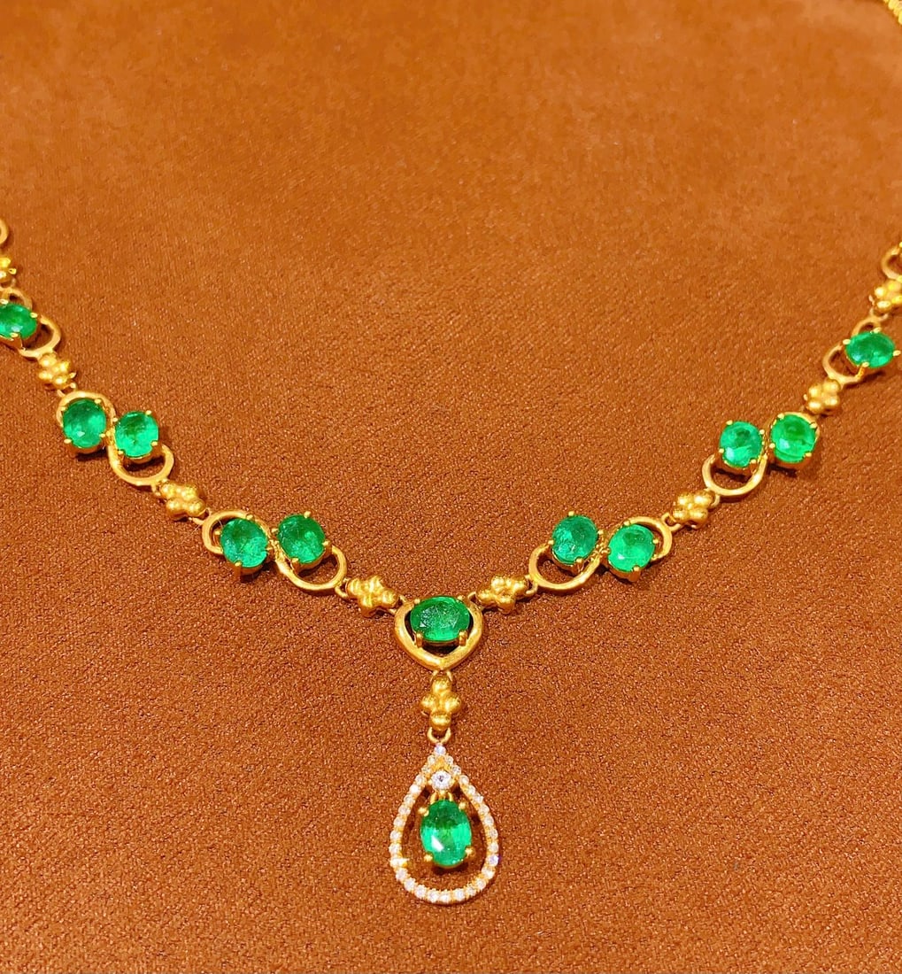 18K gold emerald necklace - 3