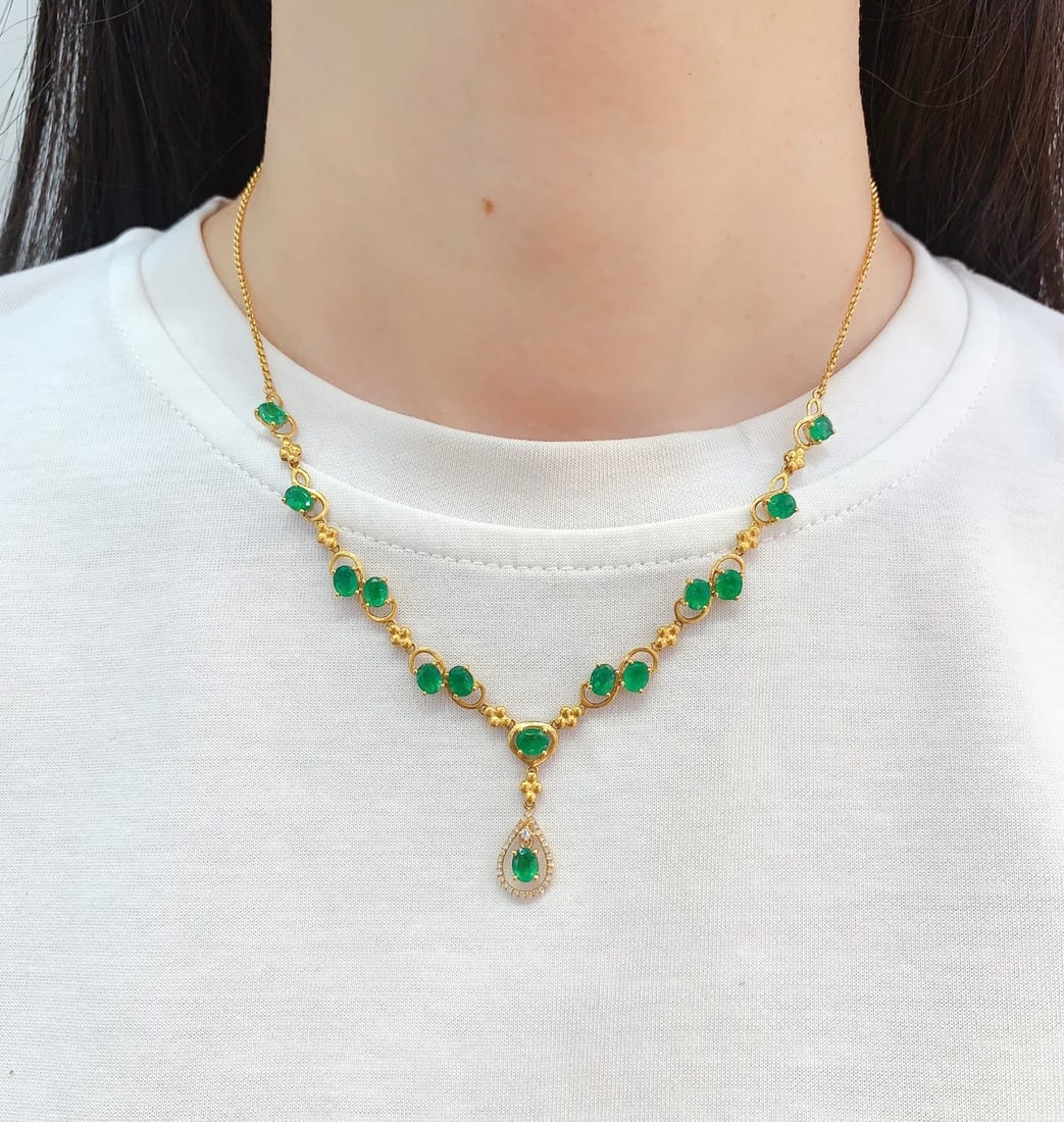 18K gold emerald necklace - 5