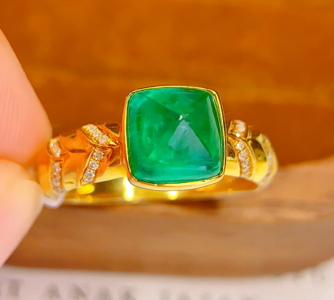 18K Gold Natural Emerald Ring - 3