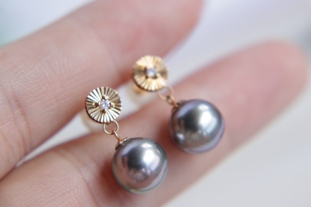 18K gold Tahitian pearl earrings - 5