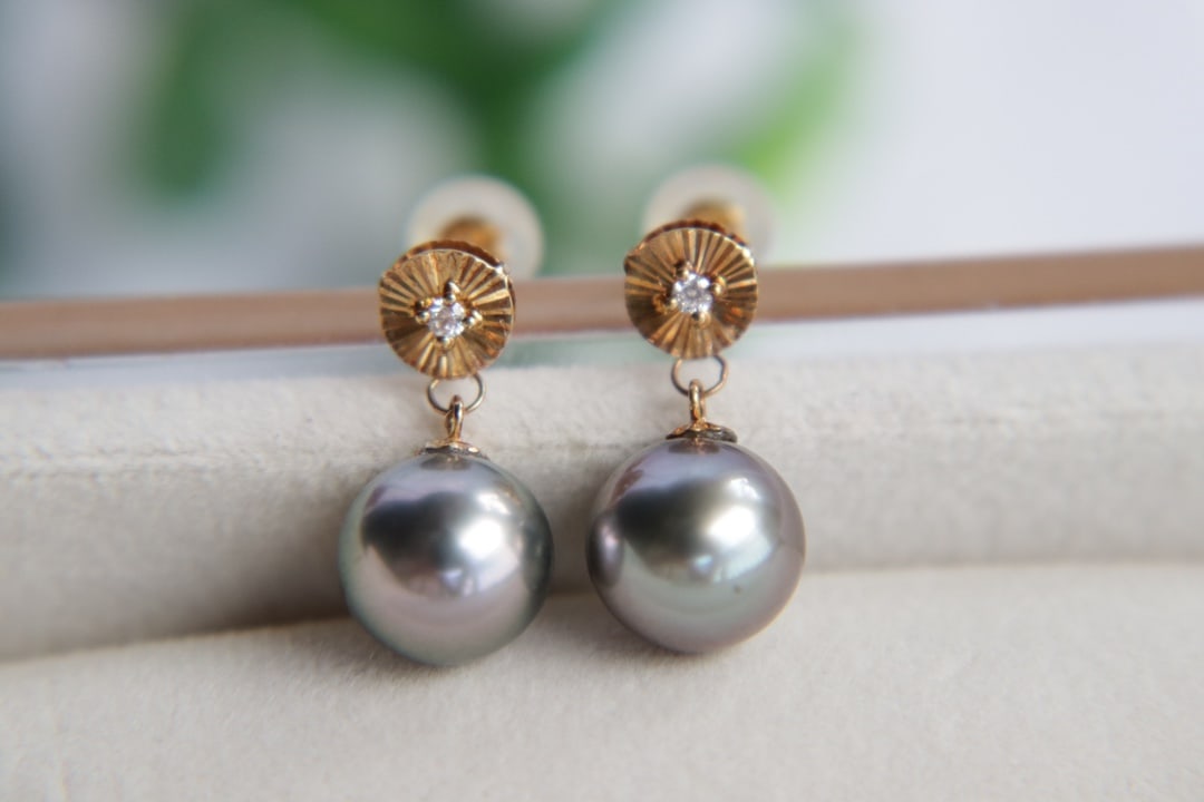 18K gold Tahitian pearl earrings - 7
