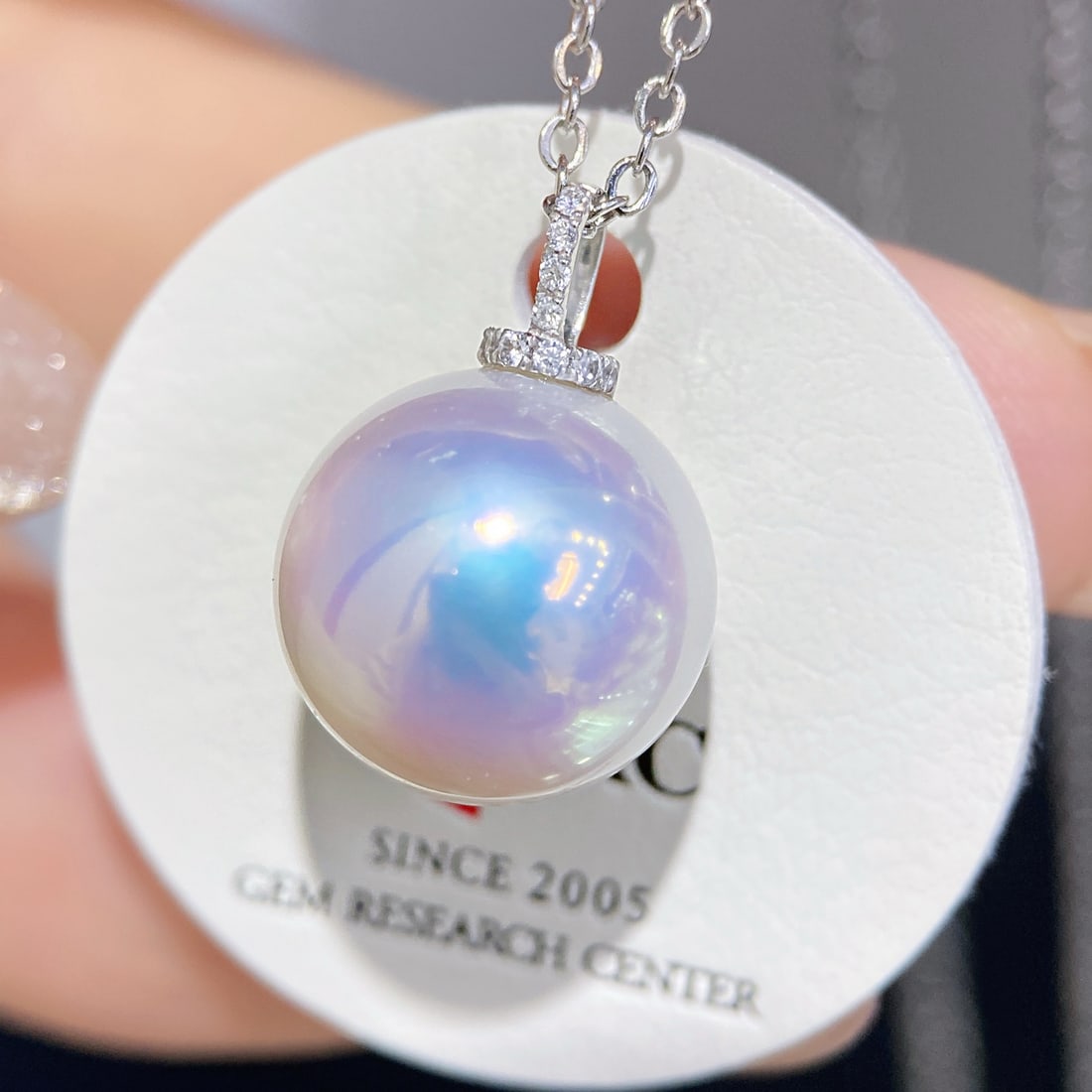 18K white gold Edison pearl pendant - 3
