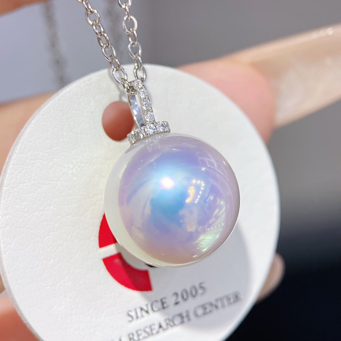18K white gold Edison pearl pendant - 4
