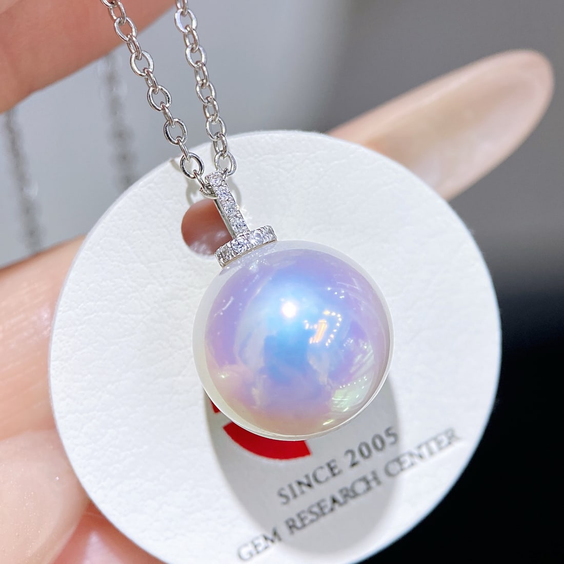 18K white gold Edison pearl pendant - 5