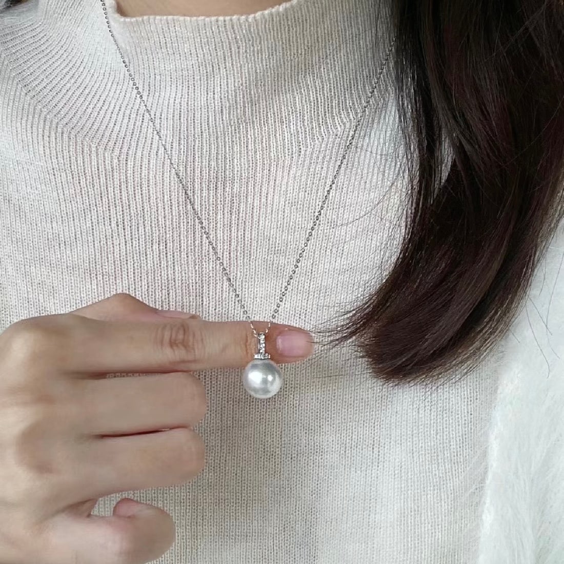 18K white gold Edison pearl pendant - 6