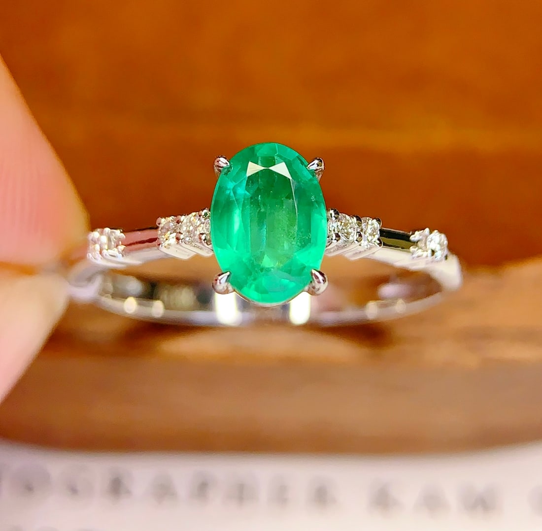 18K gold natural emerald ring - 4