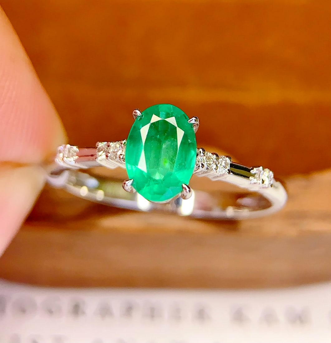 18K gold natural emerald ring - 5