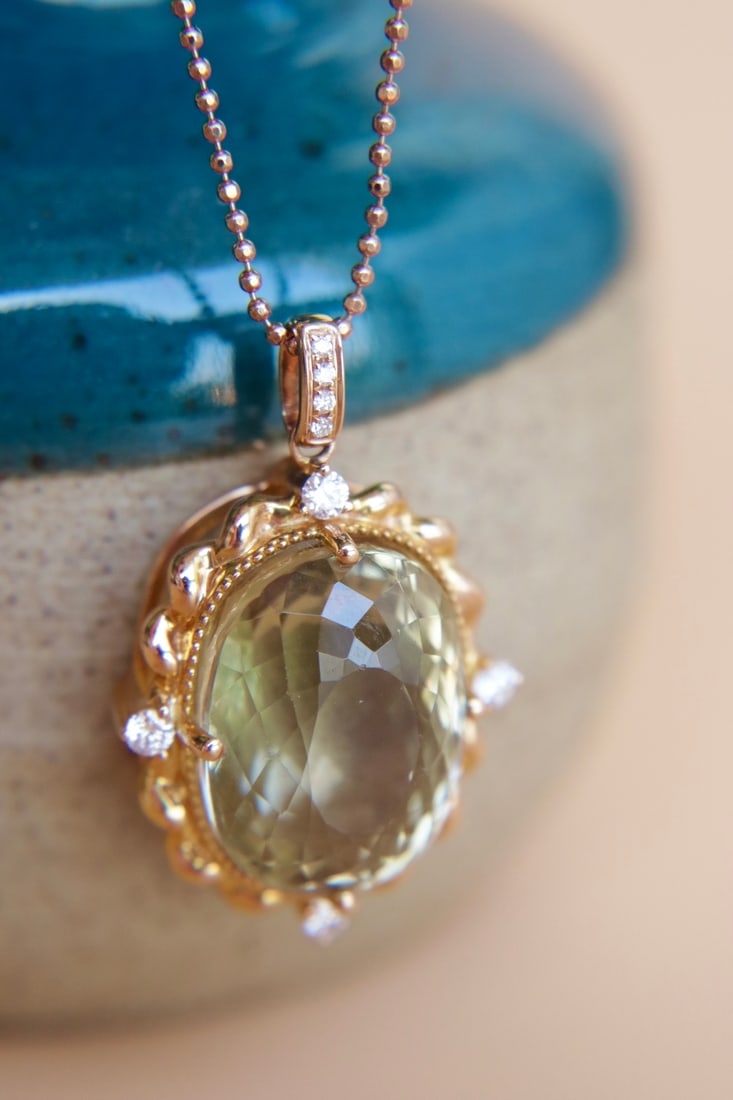 18K Gold Emerald Diamond Pendant (chain not included) - 2
