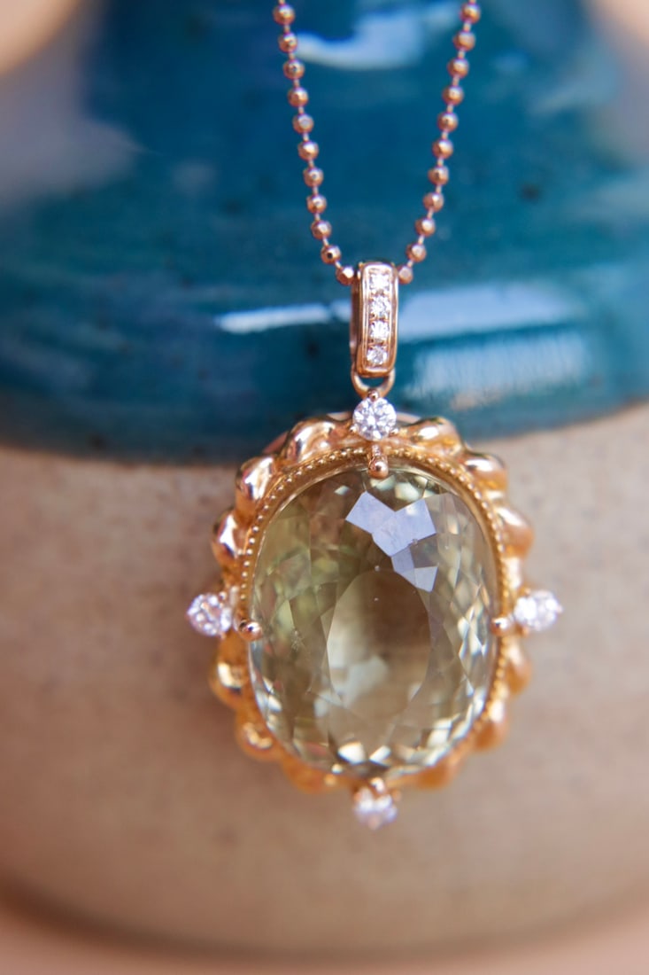 18K Gold Emerald Diamond Pendant (chain not included) - 4