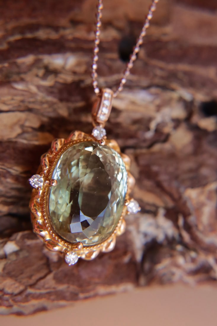 18K Gold Emerald Diamond Pendant (chain not included) - 5