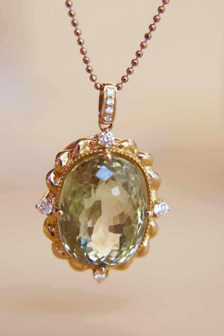 18K Gold Emerald Diamond Pendant (chain not included) - 6