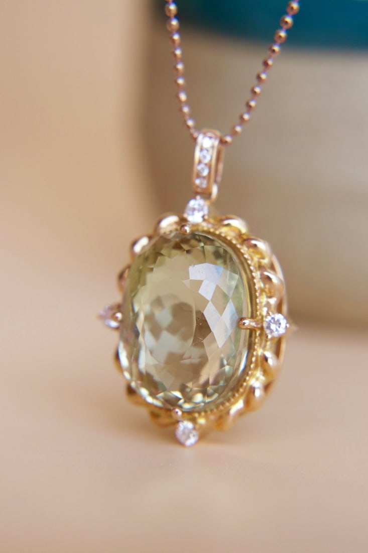 18K Gold Emerald Diamond Pendant (chain not included) - 7