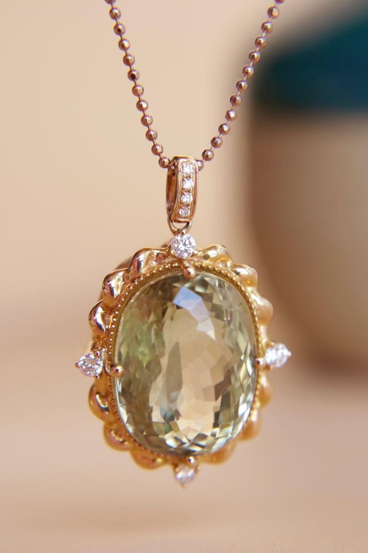18K Gold Emerald Diamond Pendant (chain not included) - 8