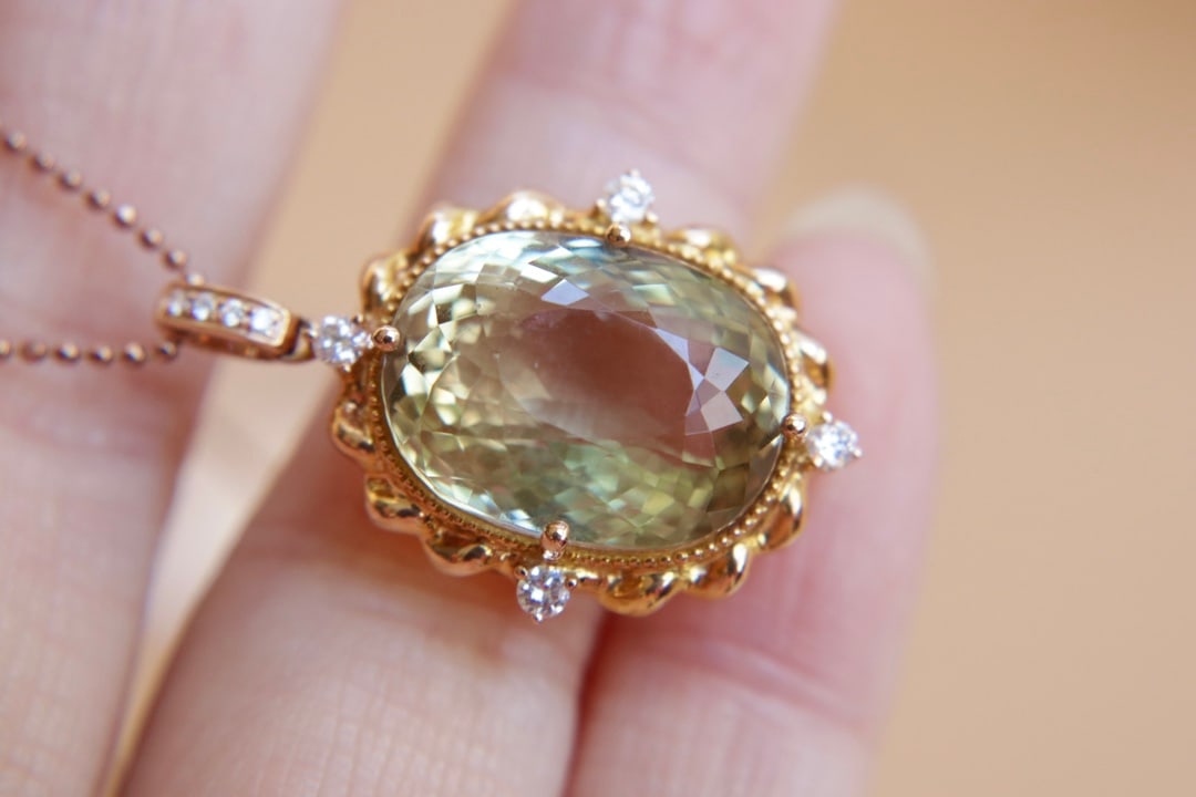 18K Gold Emerald Diamond Pendant (chain not included) - 9